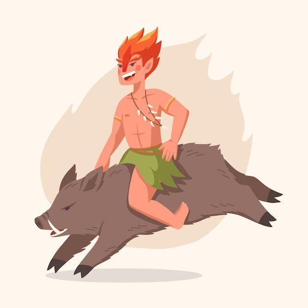 手绘原始人插画