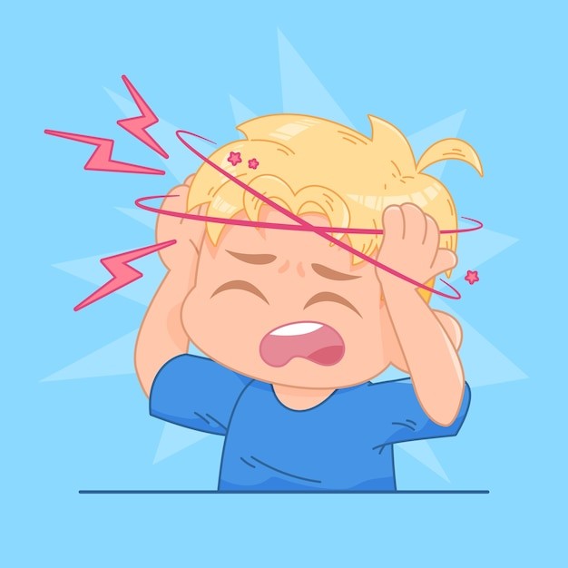 手绘头痛儿童卡通插图