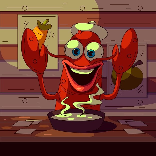 手绘小龙虾卡通插画