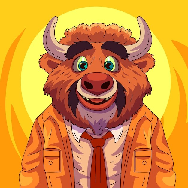 手绘野牛卡通插图