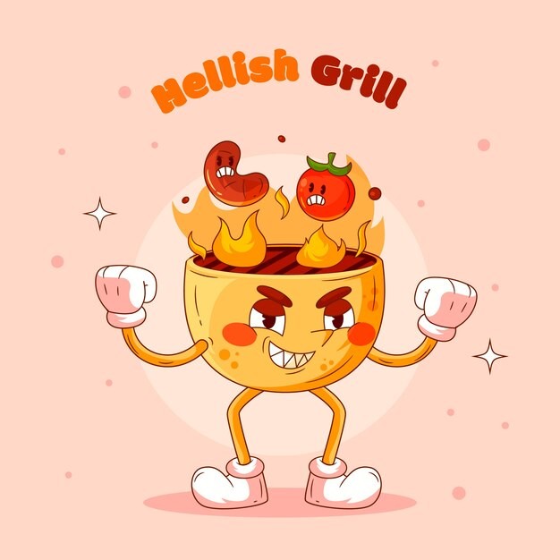 手绘烧烤卡通插画