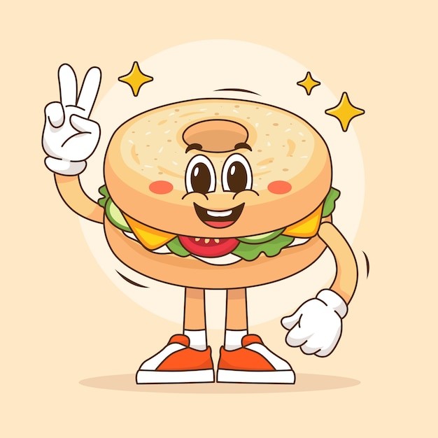 手绘百吉饼卡通插图