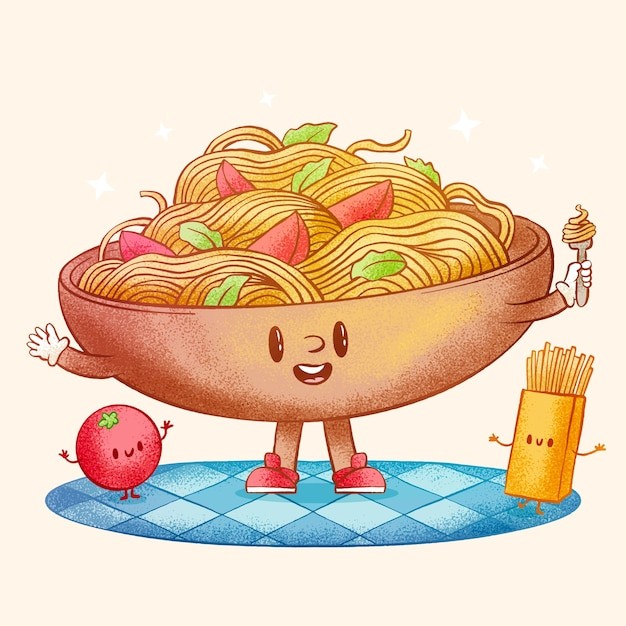 手绘面食面条卡通插图