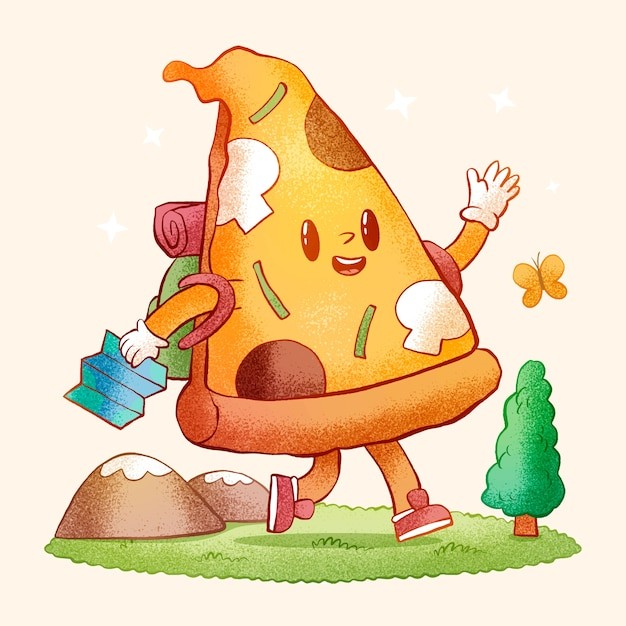 手绘披萨卡通插画