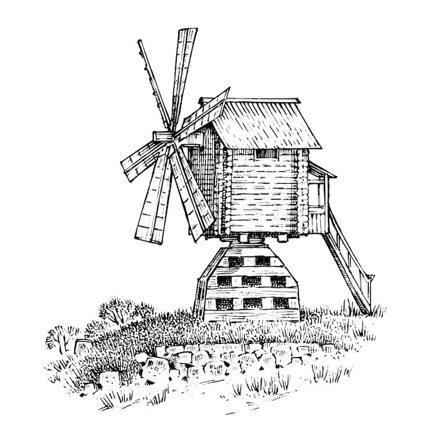 风车磨坊插画