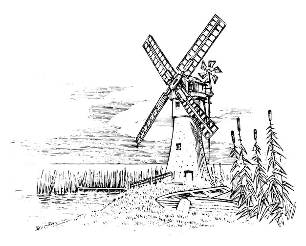 风车磨坊插画