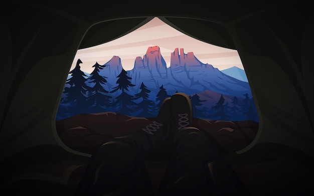 户外帐篷露营自然风景插画