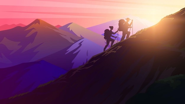 山脉登山风景插画