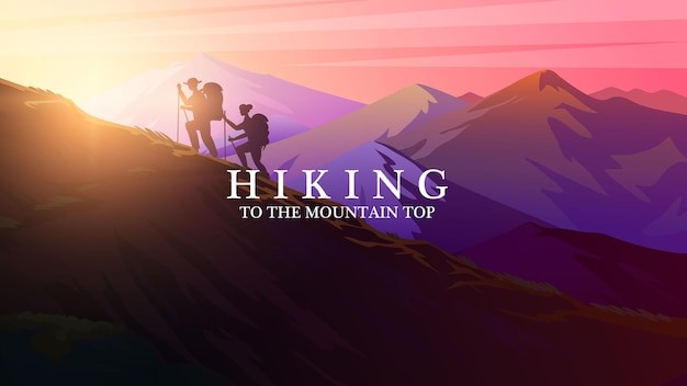 山脉登山风景插画