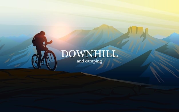 山地自行车运动户外风景插画