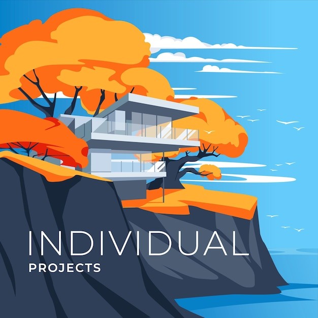 海岸现代别墅插画