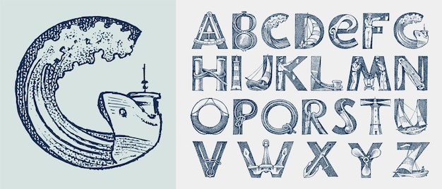 海洋航海英文字母字体