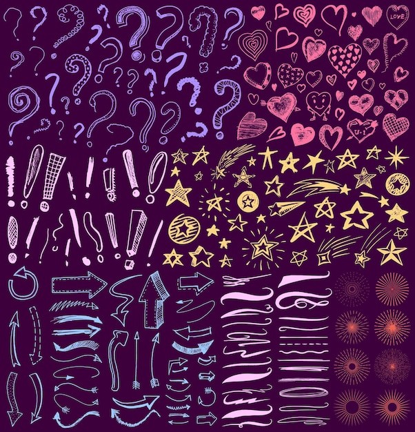 手绘标点符号箭头分号感叹号爱心