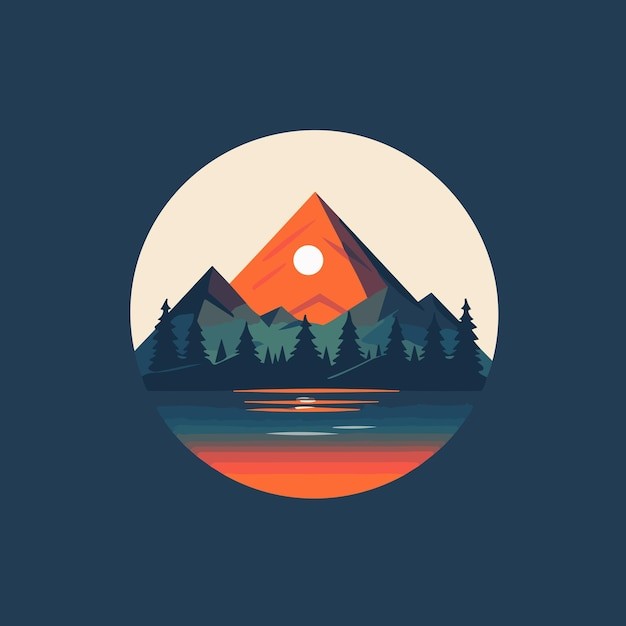 露营山湖面风景标志logo