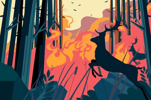 森林火灾森林大火插画