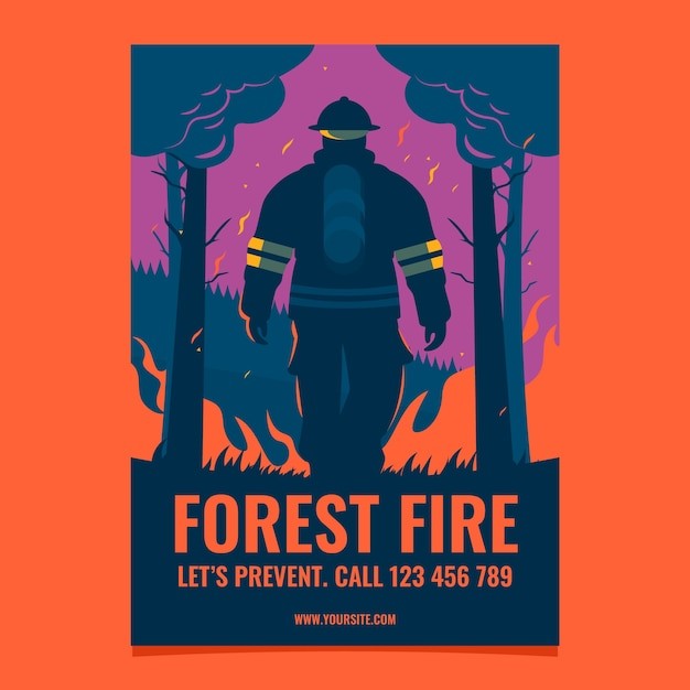 手绘森林火灾森林大火森林防火海报单页模板