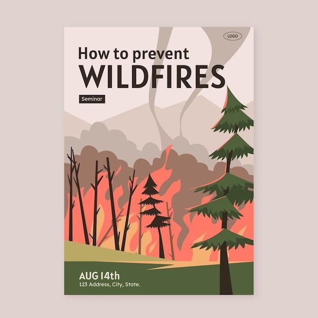 手绘森林火灾森林大火森林防火海报单页模板