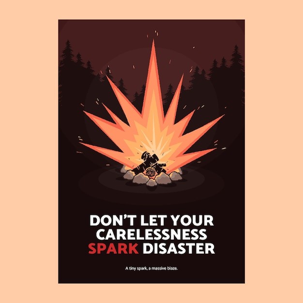 手绘森林火灾森林大火森林防火海报单页模板
