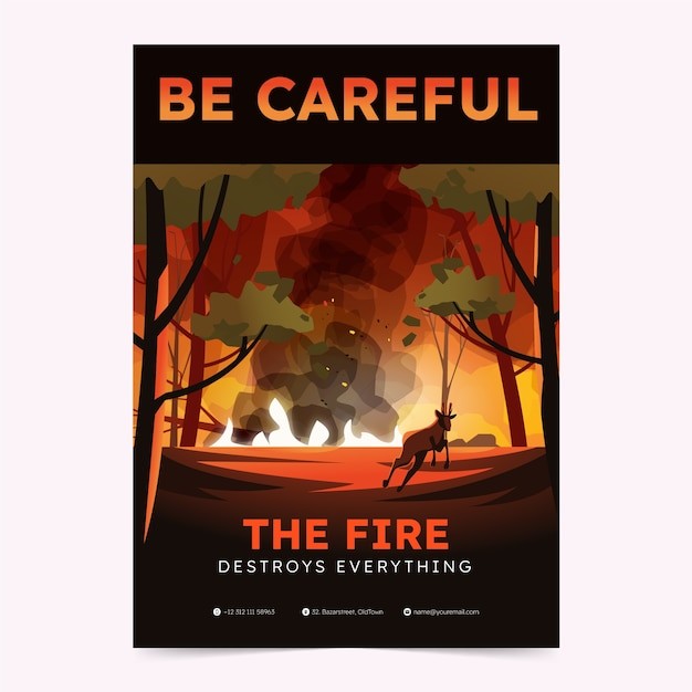 手绘森林火灾森林大火森林防火海报单页模板