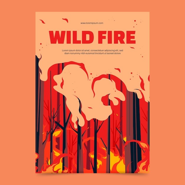 手绘森林火灾森林大火森林防火海报单页模板