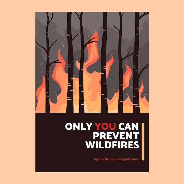 手绘森林火灾森林大火森林防火海报单页模板