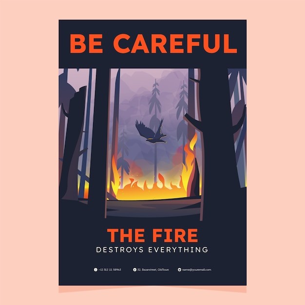 手绘森林火灾森林大火森林防火海报单页模板
