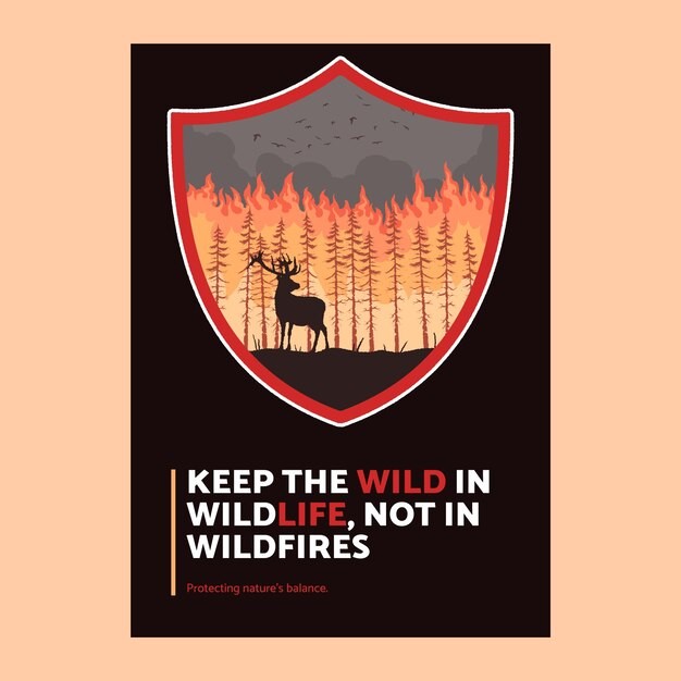 手绘森林火灾森林大火森林防火海报单页模板