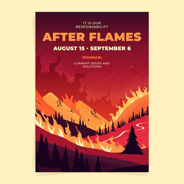 手绘森林火灾森林大火森林防火海报单页模板
