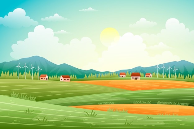 乡村田野风景插画