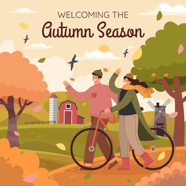秋天的户外男女插画