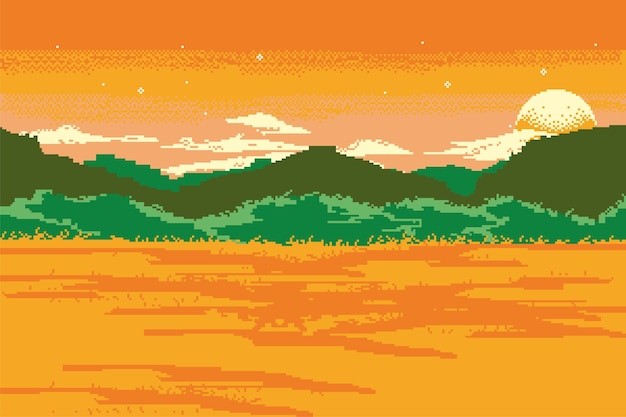 像素风格山田野户外风景插画