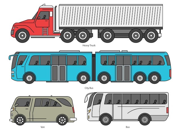 汽车卡车公交车侧视图
