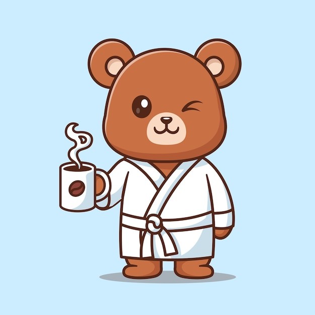 可爱的熊喝咖啡卡通插画