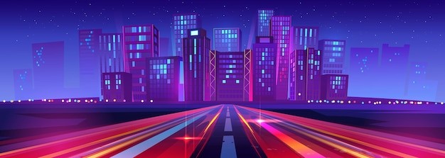 赛博朋克风格城市建筑地平线插画