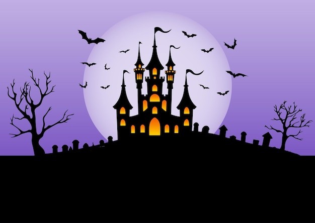 万圣节恐怖的城堡插画