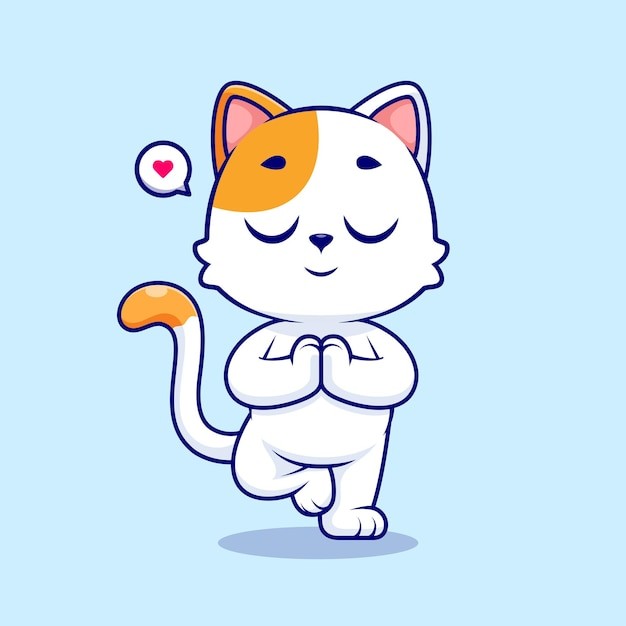 做瑜伽的卡通小猫插画
