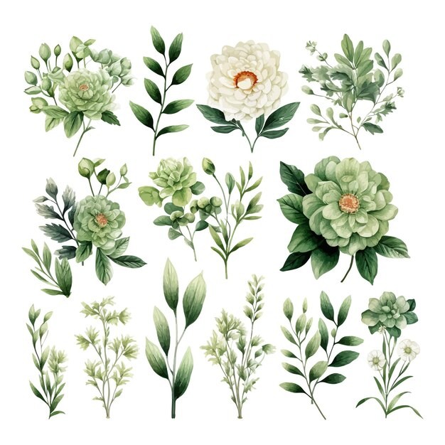 手绘水彩花朵植物叶子元素