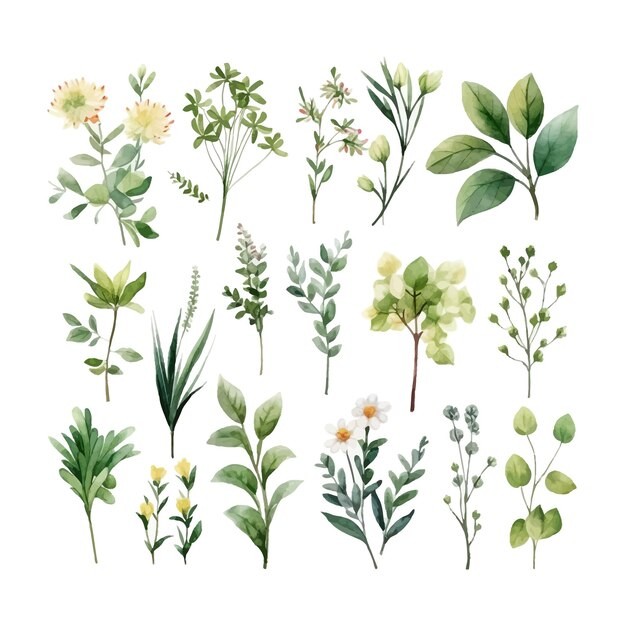 手绘水彩花朵植物叶子元素