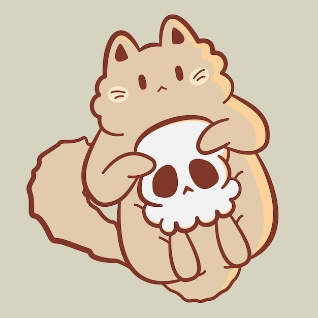 可爱猫和骷髅头插画