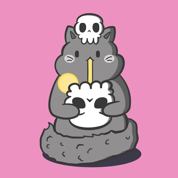 可爱猫骷髅插画