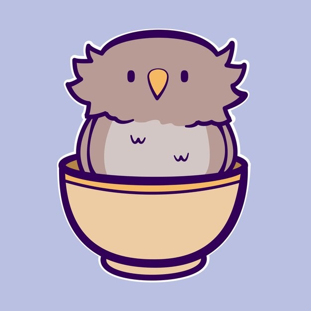 可爱碗里的猫头鹰插画