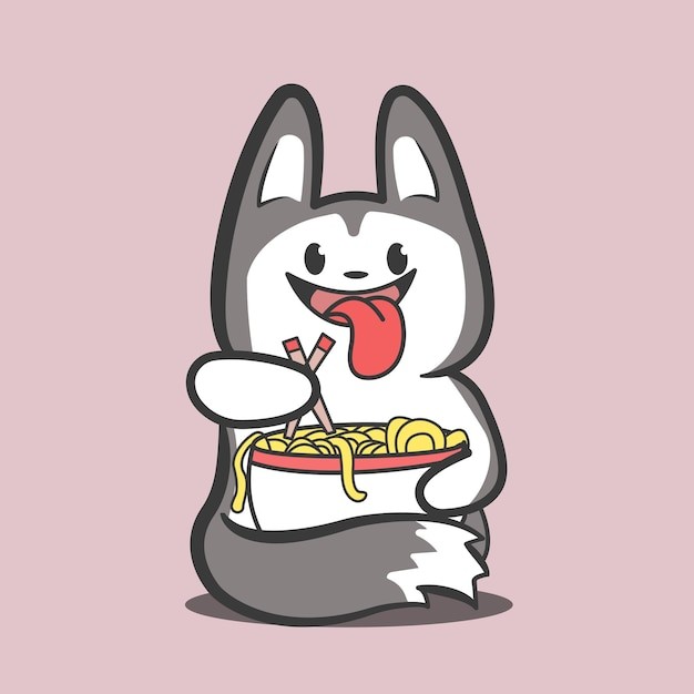 可爱哈士奇吃拉面插画