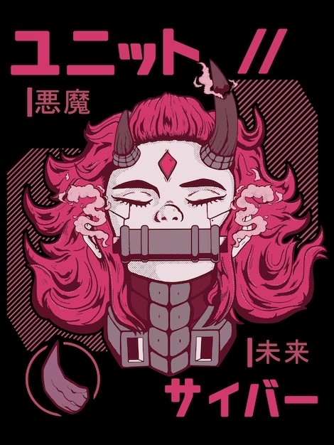 可爱日式恶魔女孩T恤印花插画