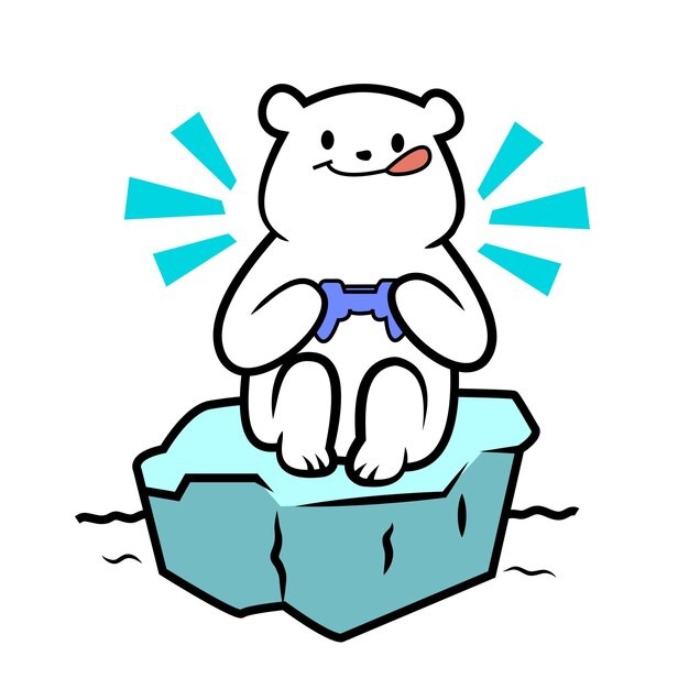 可爱打游戏的熊插画