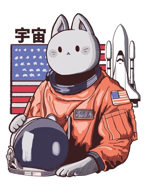 可爱宇航员猫T恤印花插画