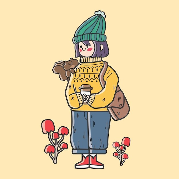 可爱冬日女孩插画