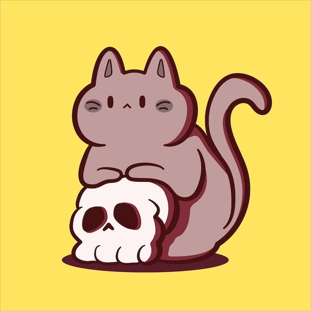可爱猫与骷髅插画