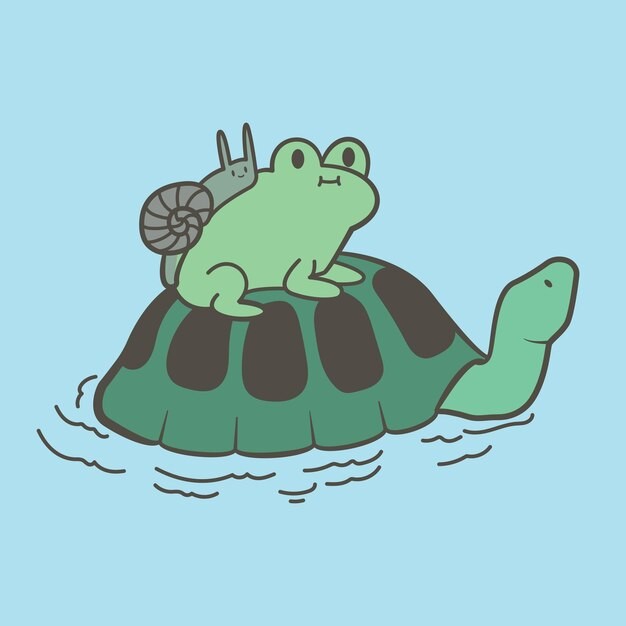 可爱乌龟青蛙蜗牛动物朋友插画