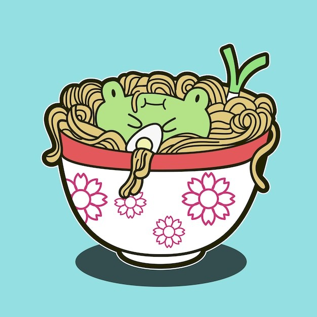 可爱青蛙拉面插画