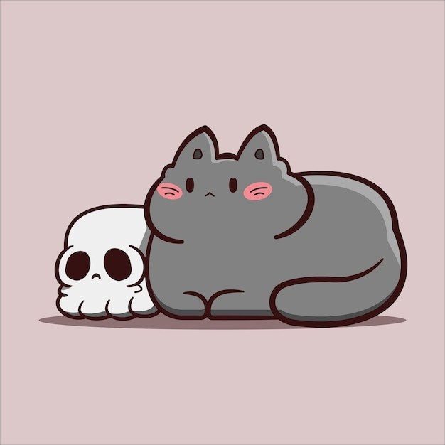 可爱猫骷髅头插画
